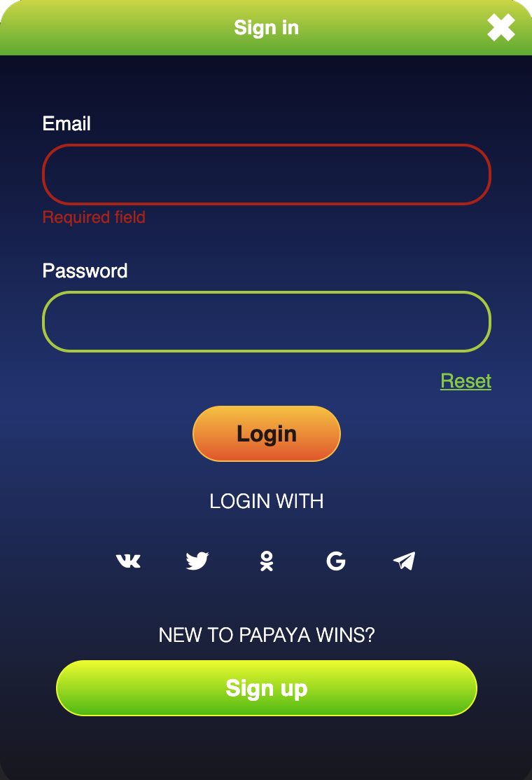 Papaya Wins Casino Login & Registration